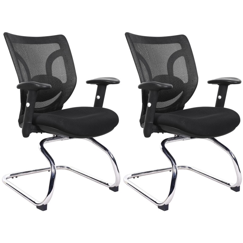 Lote de 2 Sillas de confidente ergonómica, LAMBO NET, soporte lumbar, negro