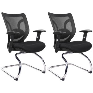 Lote de 2 Sillas de confidente ergonómica, LAMBO NET, soporte lumbar, negro
