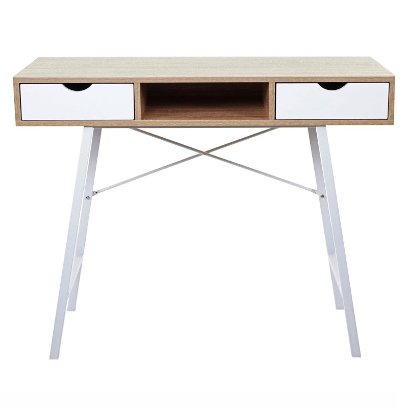 Mesa para Ordenador NILSA, 100x40x80 cm, color Roble y Blanco