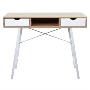 Mesa para Ordenador NILSA, 100x40x80 cm, color Roble y Blanco
