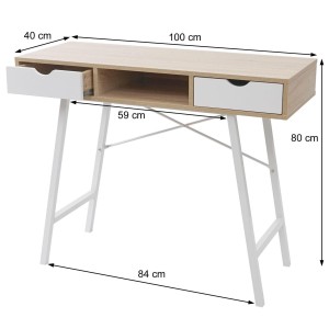 Mesa para Ordenador NILSA, 100x40x80 cm, color Roble y Blanco