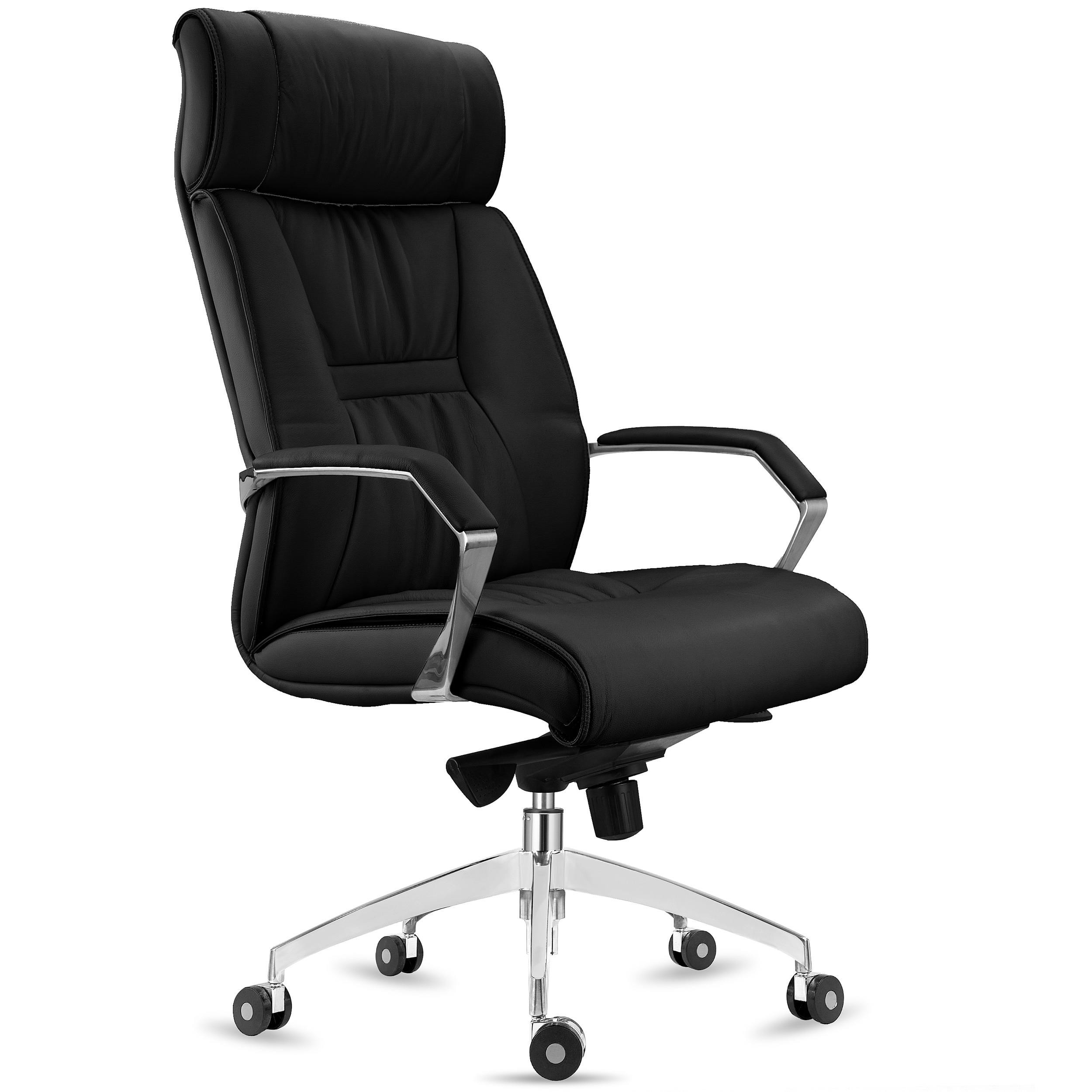 Sillón de Oficina HANOI, Mecanismo Basculante, Respaldo Alto, en Piel Natural Negra