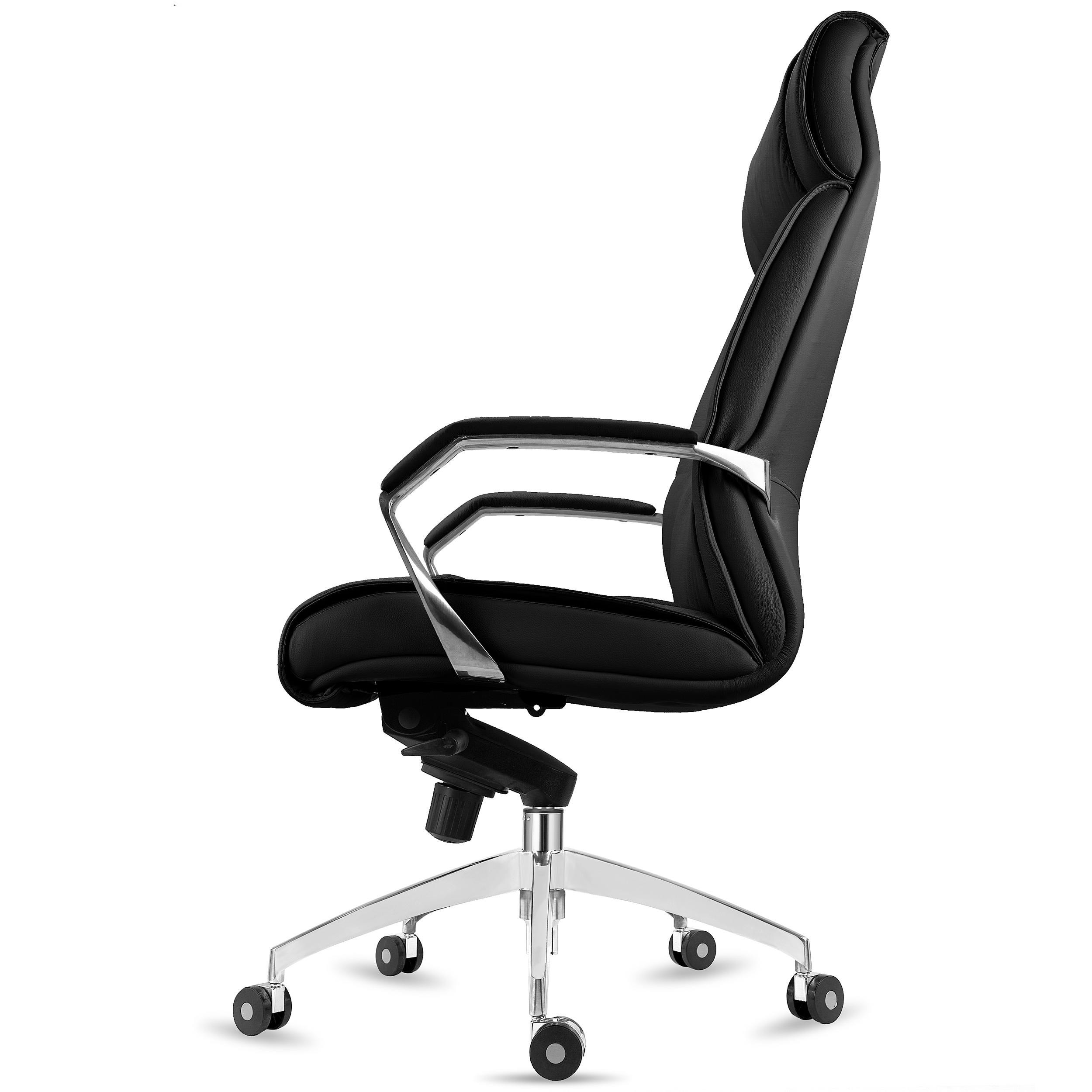 Sillón de Oficina HANOI, Mecanismo Basculante, Respaldo Alto, en Piel Natural Negra