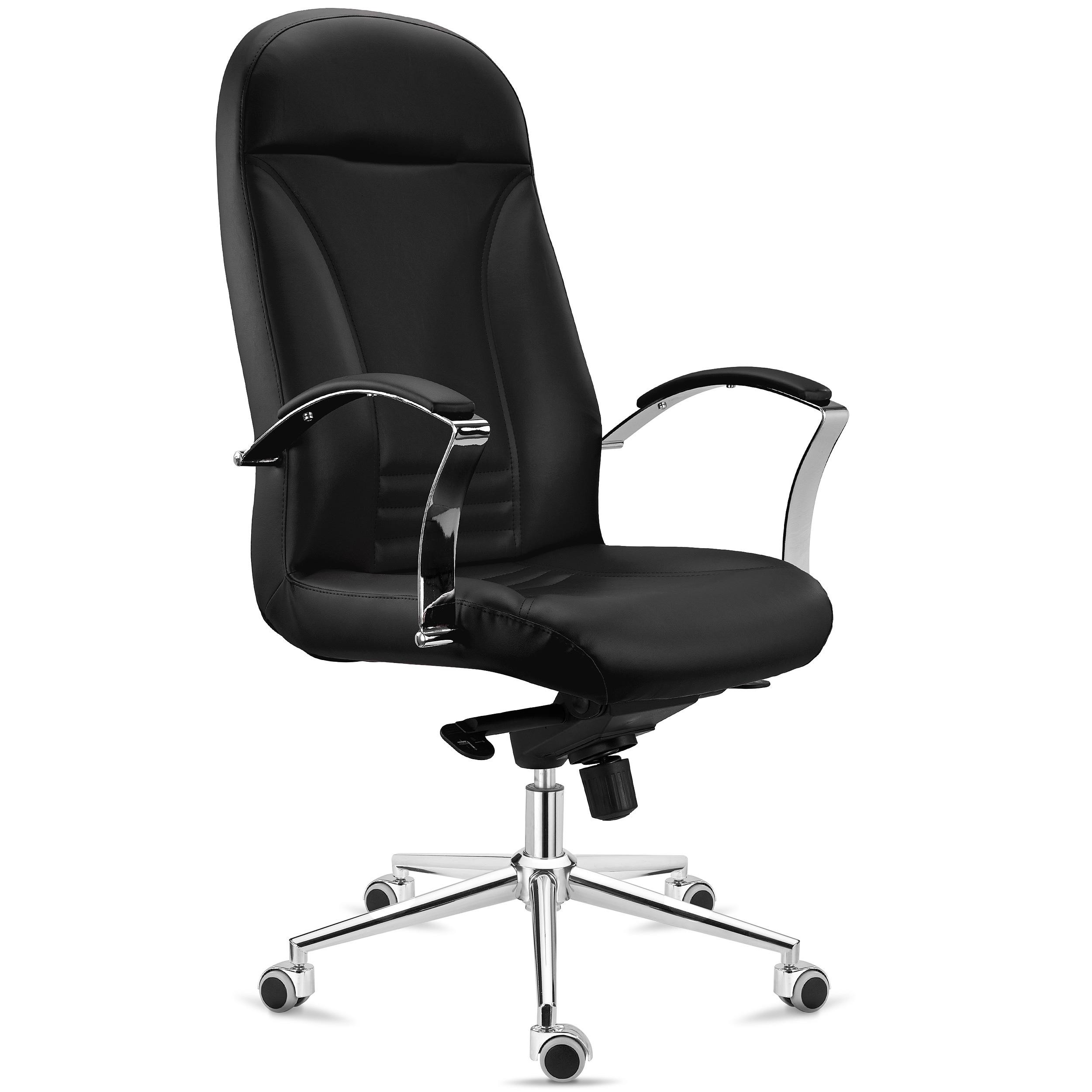 Sillón de Oficina CANCUN, Mecanismo Basculante, Respaldo Alto, en Piel Natural Negra