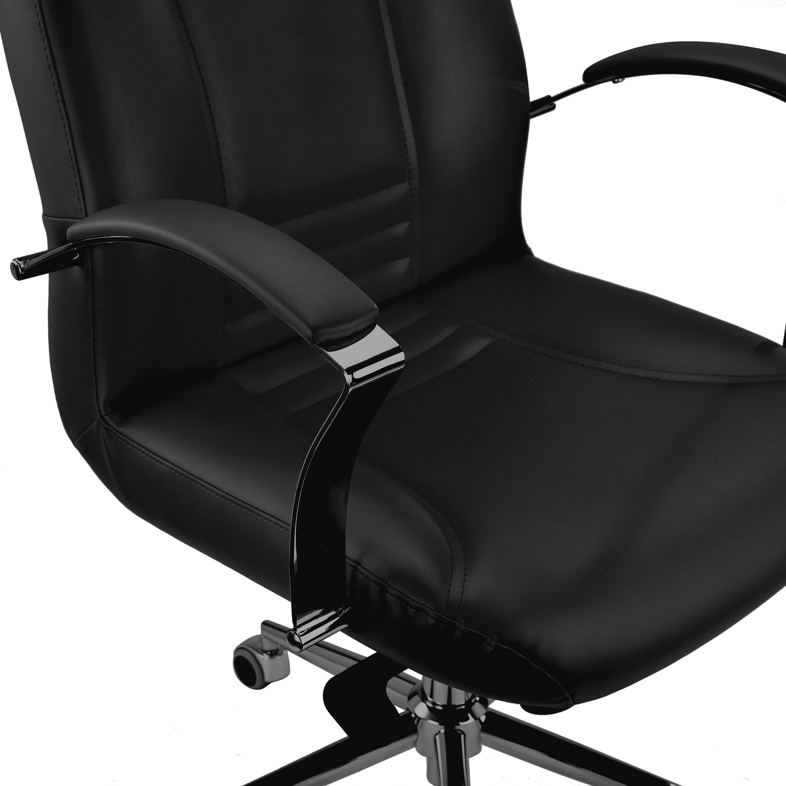 Sillón de Oficina CANCUN, Mecanismo Basculante, Respaldo Alto, en Piel Natural Negra