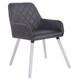 Silla de Confidente DARRY V, Patas Blancas, en Piel Negra