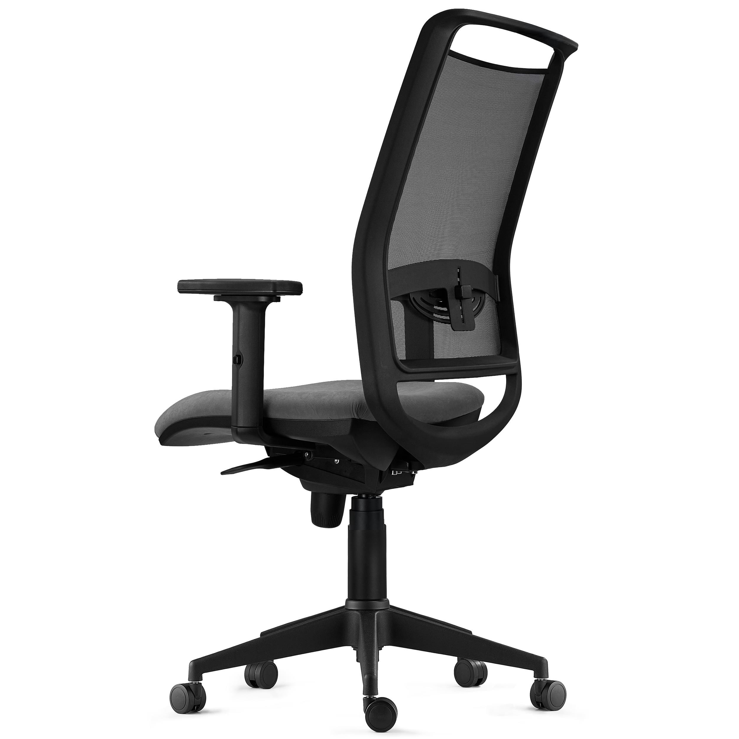 Silla Ergonómica NEPTUNO, Soporte Lumbar, Uso 8 Horas, en Malla y Tela Negra