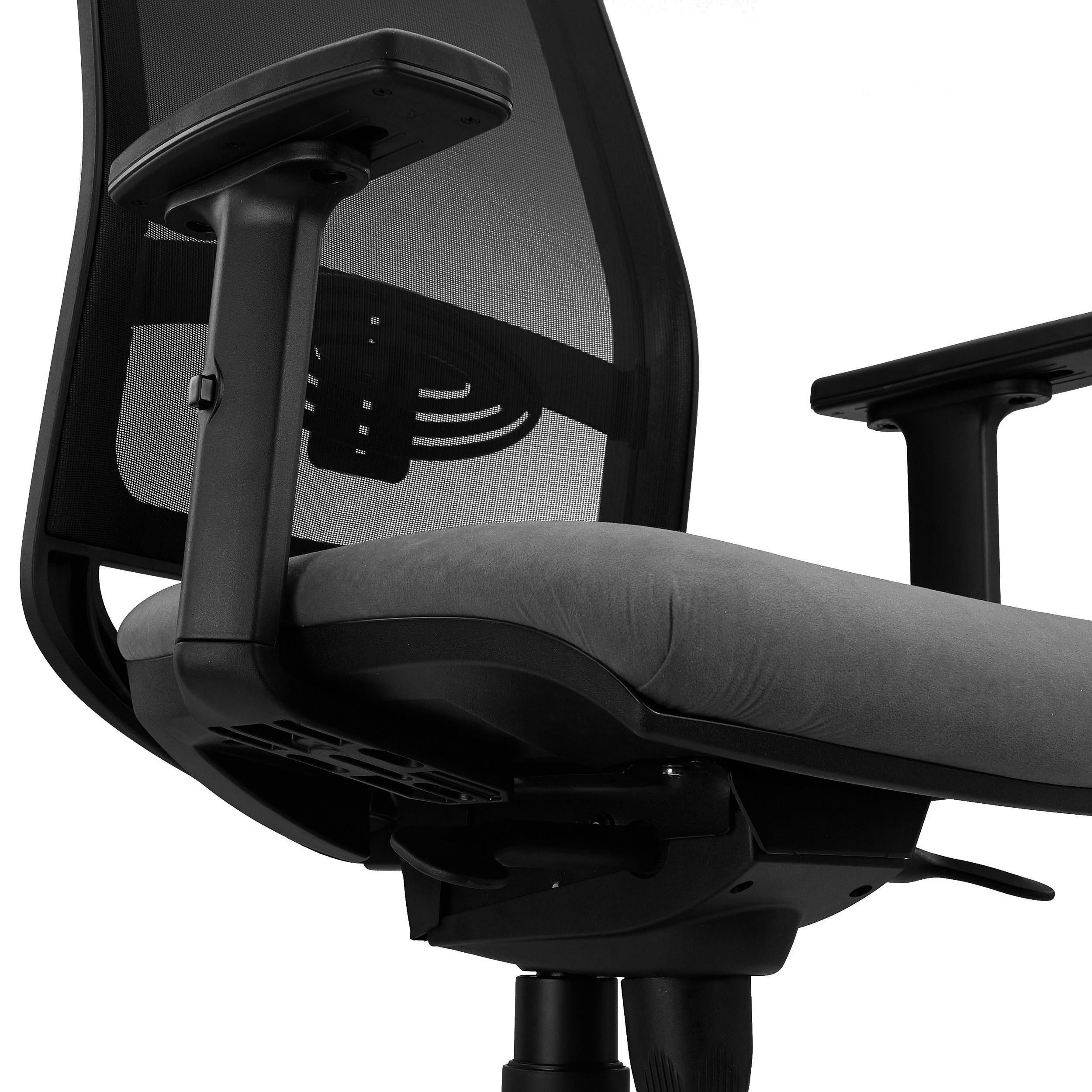 Silla Ergonómica NEPTUNO, Soporte Lumbar, Uso 8 Horas, en Malla y Tela Negra