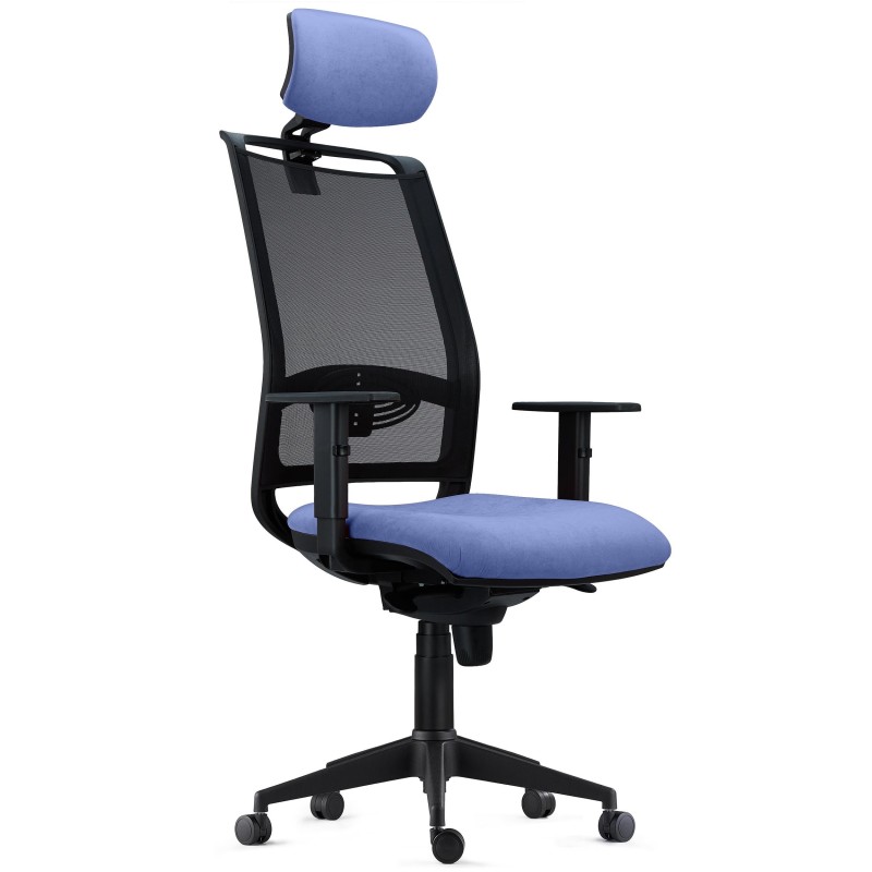 Silla Ergonómica NEPTUNO, Reposacabezas, en Malla y Tela Negra