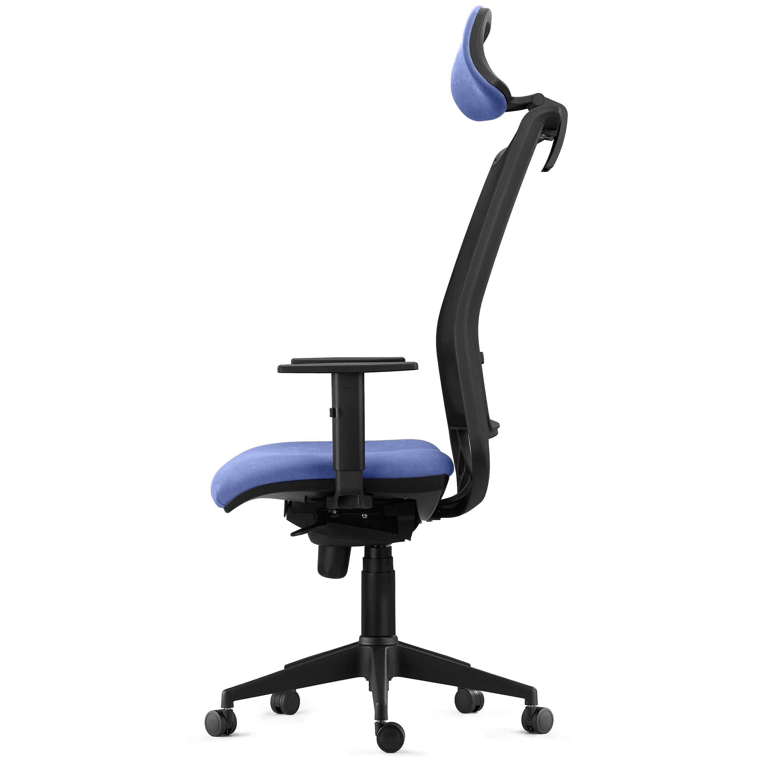 Silla Ergonómica NEPTUNO, Reposacabezas, Soporte Lumbar, Uso 8 Horas, en Malla Negra y Tela Negra