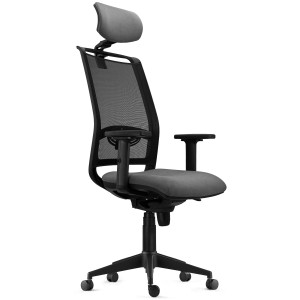 Silla Ergonómica NEPTUNO, Reposacabezas, en Malla y Tela Negra