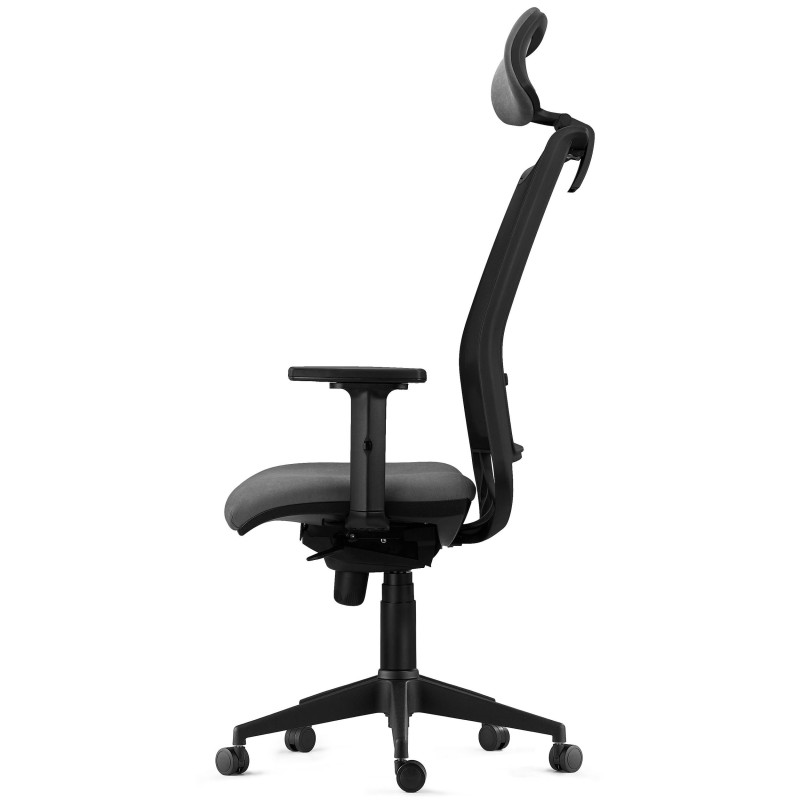 Silla Ergonómica NEPTUNO, Reposacabezas, en Malla y Tela Negra
