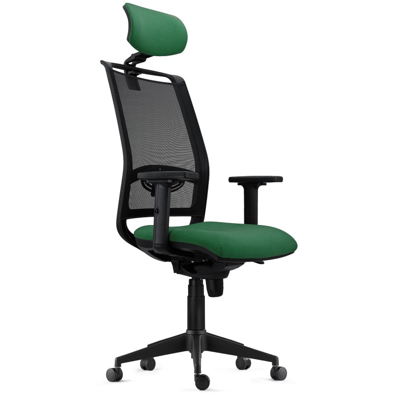 Silla Ergonómica NEPTUNO, Reposacabezas, en Malla y Tela Negra