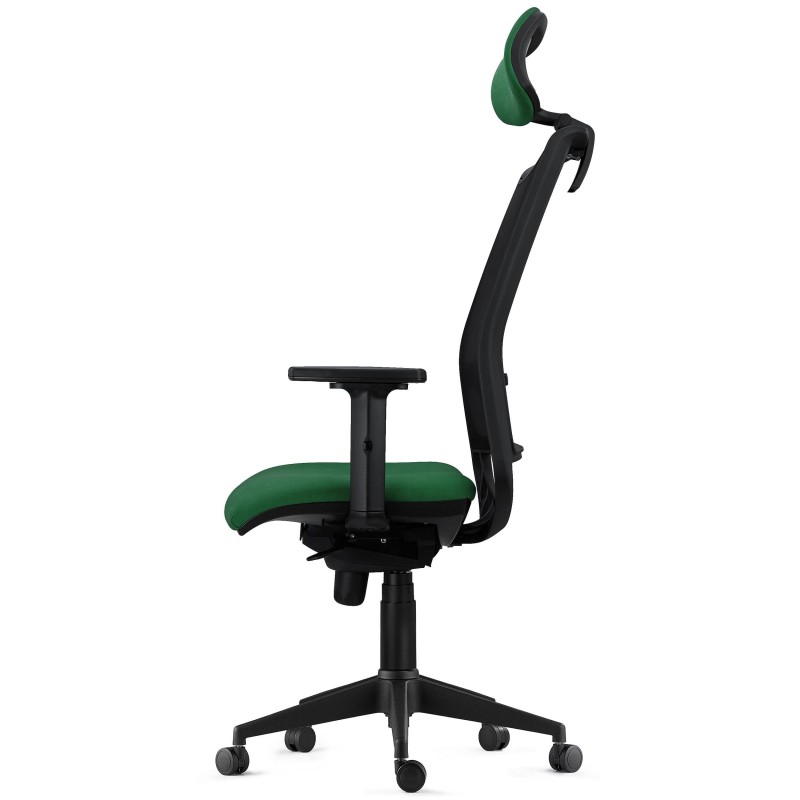 Silla Ergonómica NEPTUNO, Reposacabezas, en Malla y Tela Negra