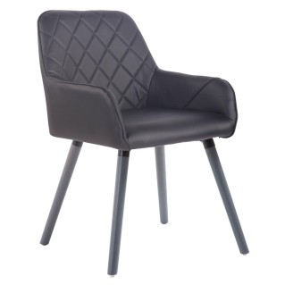 Silla de Confidente DARRY V, Patas Grises, en Piel Negra