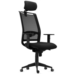 Silla Ergonómica NEPTUNO, Reposacabezas, en Malla y Tela Negra
