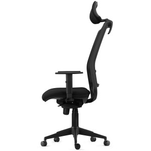 Silla Ergonómica NEPTUNO, Reposacabezas, en Malla y Tela Negra