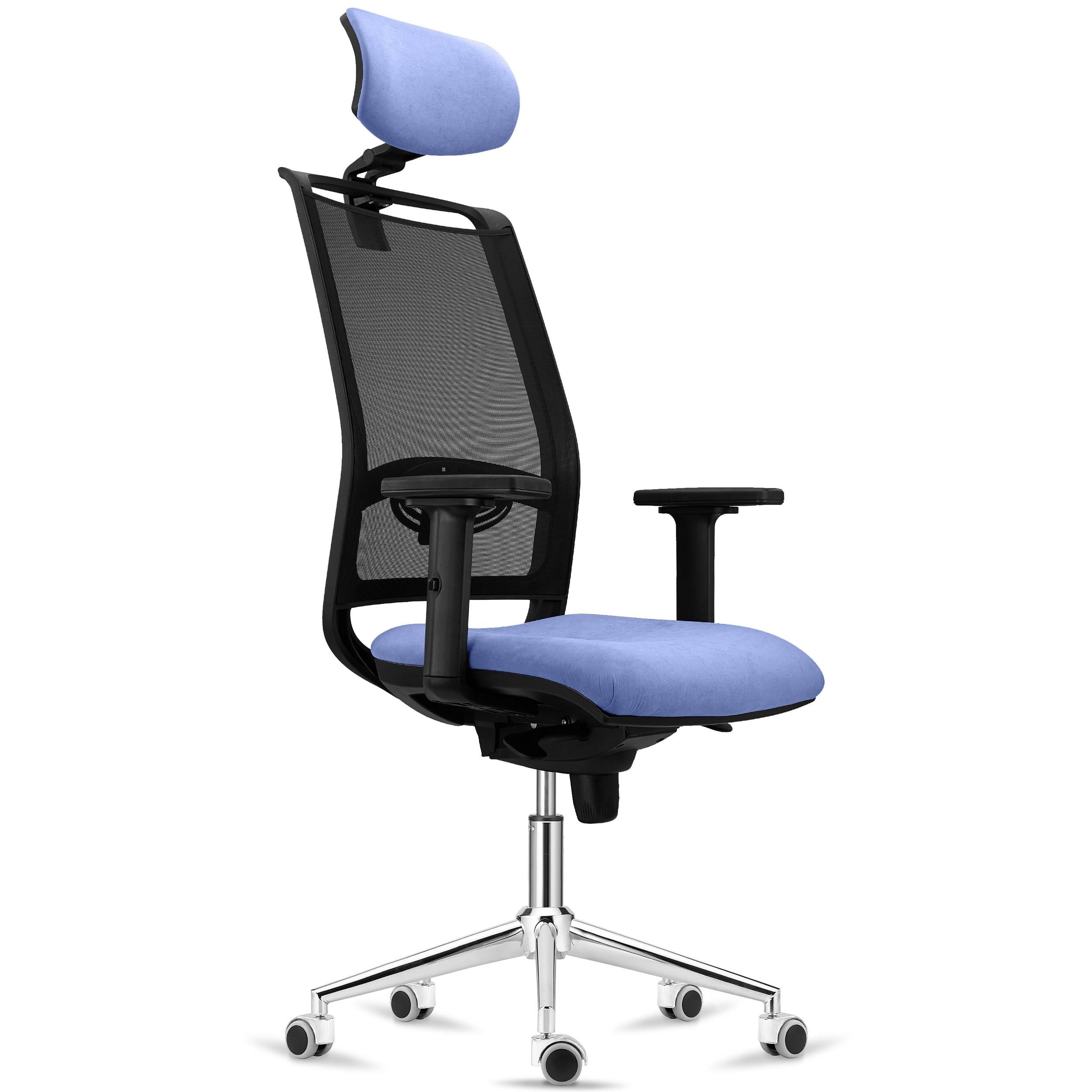 Silla Ergonómica NEPTUNO, Reposacabezas, Soporte Lumbar, Uso 8 Horas, Base Metálica, en Malla y Tela Negra