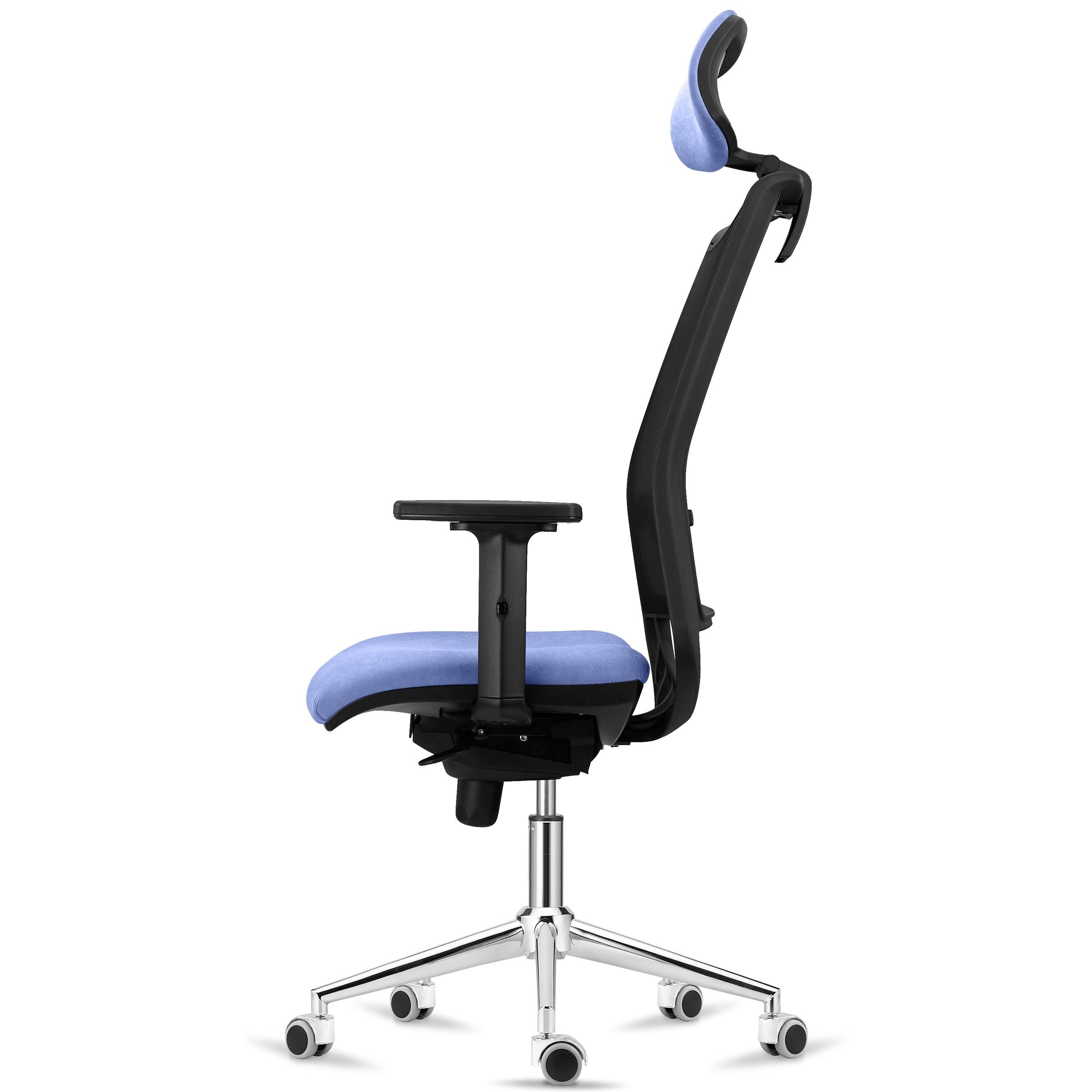 Silla Ergonómica NEPTUNO, Reposacabezas, Soporte Lumbar, Uso 8 Horas, Base Metálica, en Malla y Tela Negra