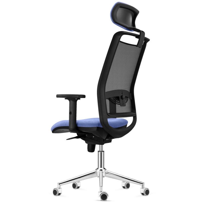 Silla Ergonómica NEPTUNO, Reposacabezas, Base Metálica, en Malla y Tela Negra