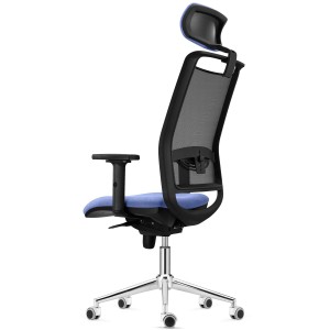 Silla Ergonómica NEPTUNO, Reposacabezas, Base Metálica, en Malla y Tela Negra