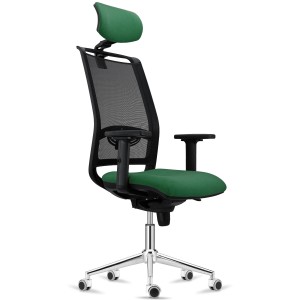 Silla Ergonómica NEPTUNO, Reposacabezas, Base Metálica, en Malla y Tela Negra