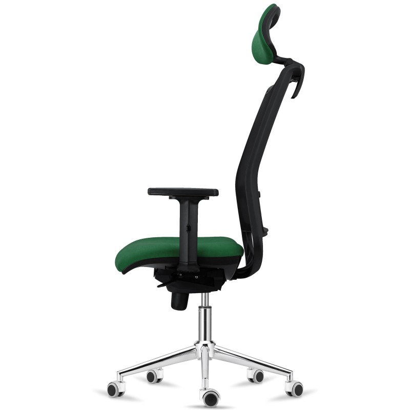 Silla Ergonómica NEPTUNO, Reposacabezas, Base Metálica, en Malla y Tela Negra