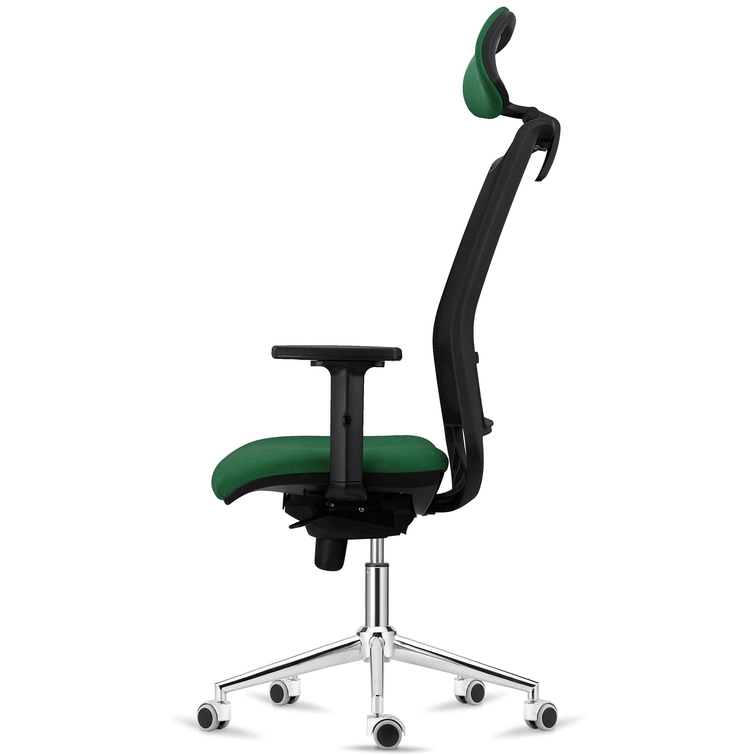 Silla Ergonómica NEPTUNO, Reposacabezas, Soporte Lumbar, Uso 8 Horas, Base Metálica, en Malla y Tela Negra