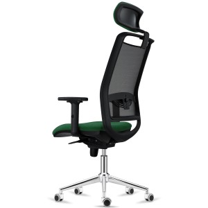 Silla Ergonómica NEPTUNO, Reposacabezas, Base Metálica, en Malla y Tela Negra