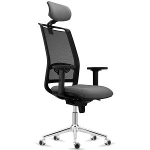 Silla Ergonómica NEPTUNO, Reposacabezas, Base Metálica, en Malla y Tela Negra