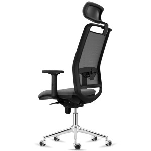 Silla Ergonómica NEPTUNO, Reposacabezas, Base Metálica, en Malla y Tela Negra