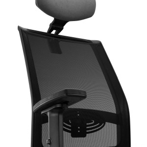 Silla Ergonómica NEPTUNO, Reposacabezas, Base Metálica, en Malla y Tela Negra