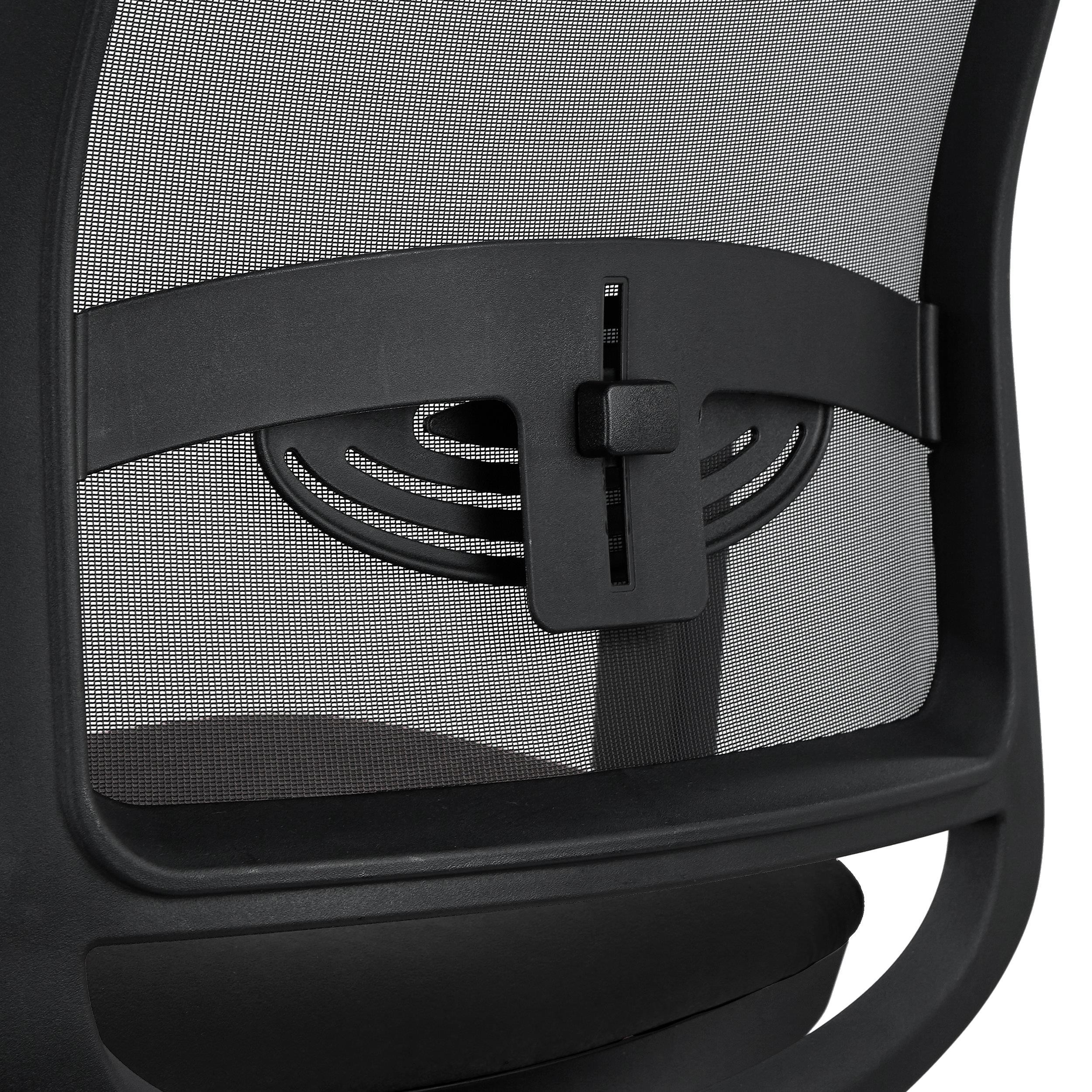 Silla Ergonómica NEPTUNO, Reposacabezas, Soporte Lumbar, Uso 8 Horas, Base Metálica, en Malla y Tela Negra