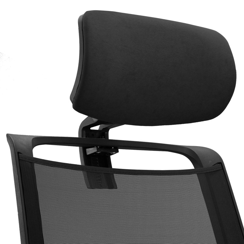 Silla Ergonómica NEPTUNO, Reposacabezas, Base Metálica, en Malla y Tela Negra
