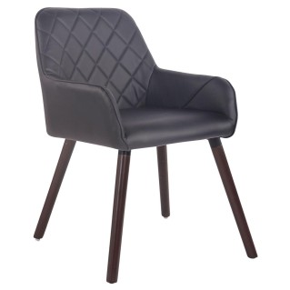 Silla de Confidente DARRY V, Patas Nogal, en Piel Negra