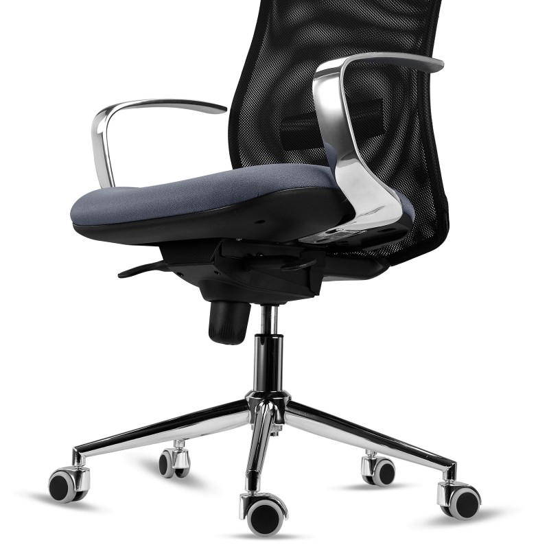 Silla Ergonómica YEDA, Respaldo Alto, en Malla y Tela, Negro