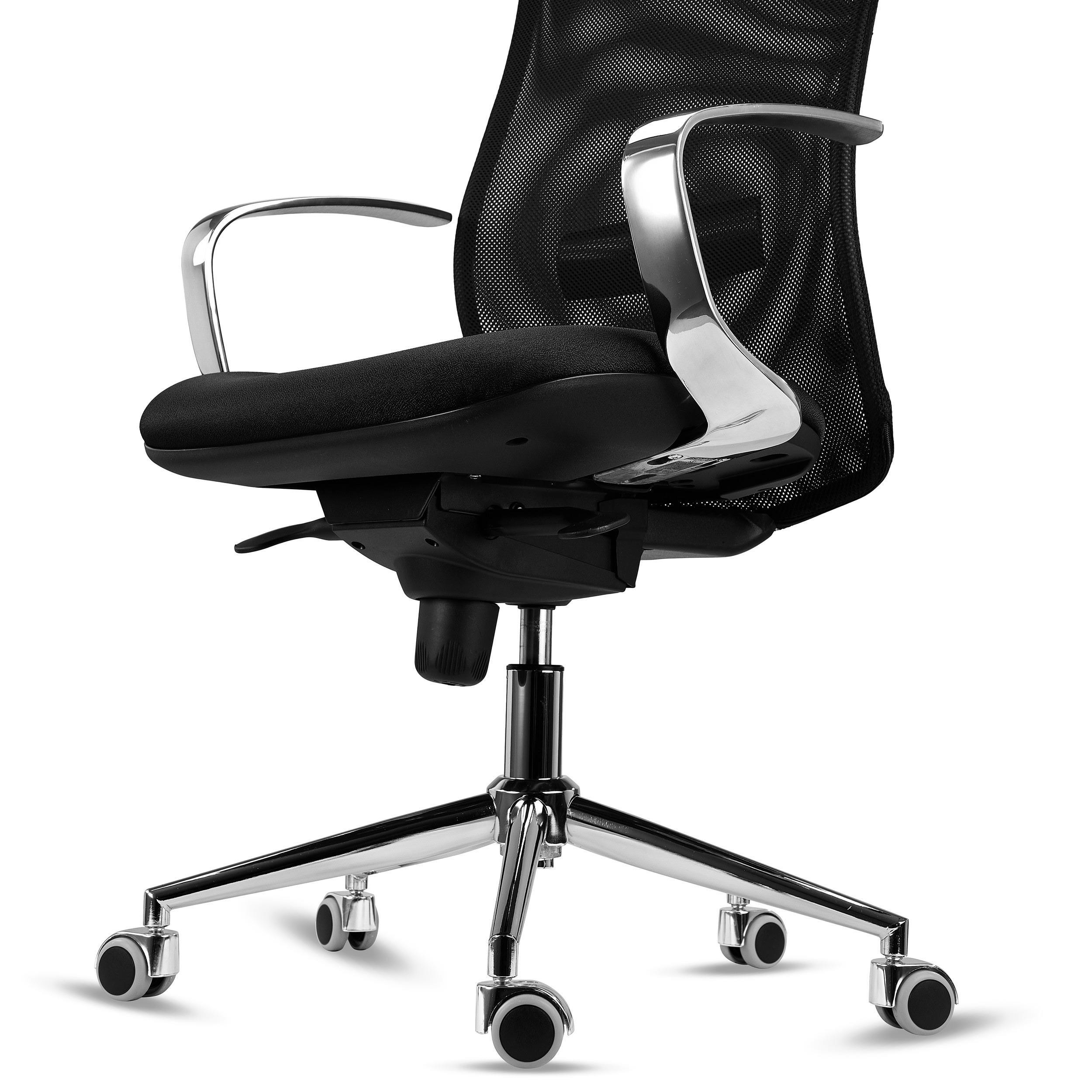 Silla Ergonómica YEDA, Respaldo Alto, Diseño Moderno, Uso 8 Horas, en Malla y Tela, Negro