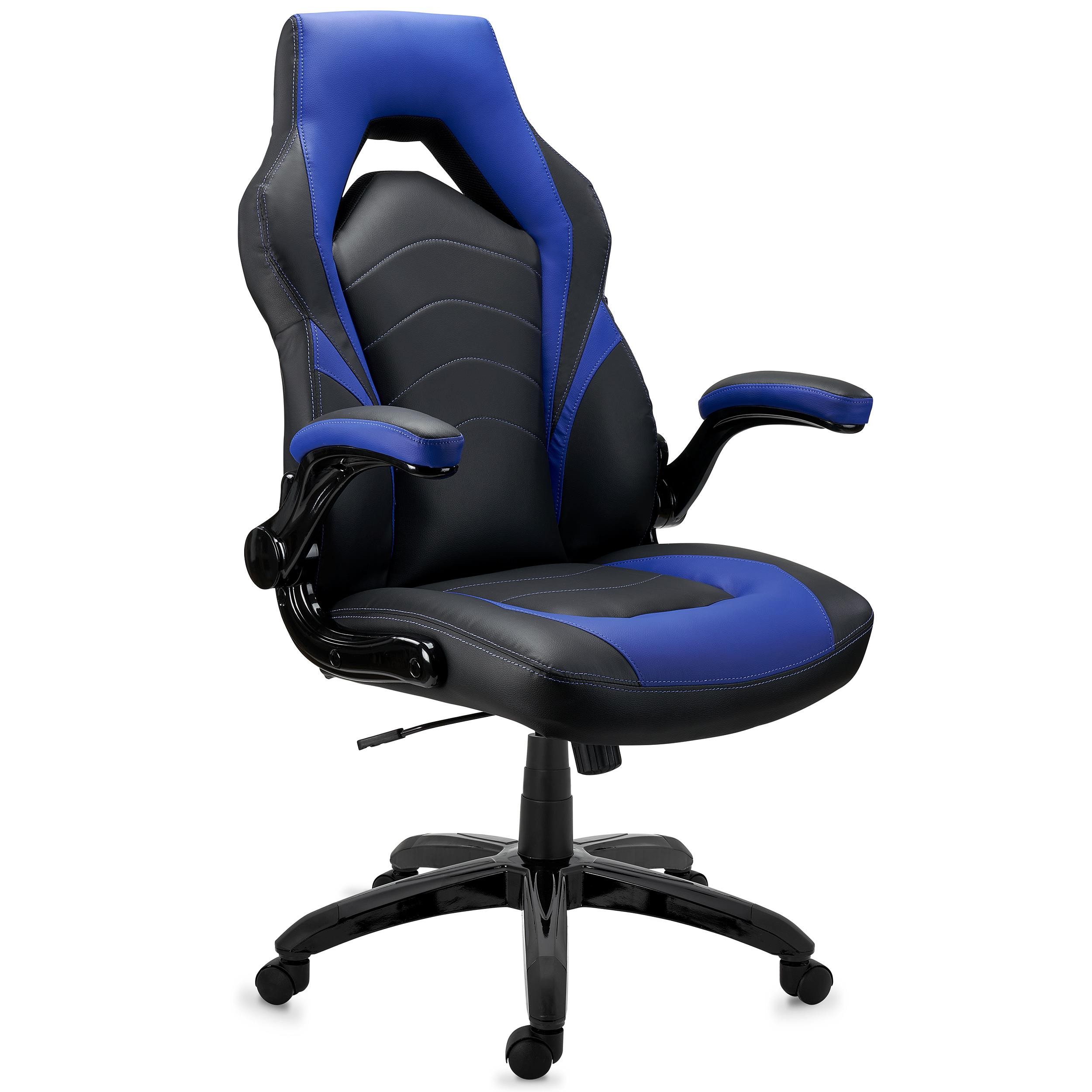 Silla Gaming NITRO, Grueso Acolchado, Reposabrazos Abatibles, en Piel color Negro y Azul