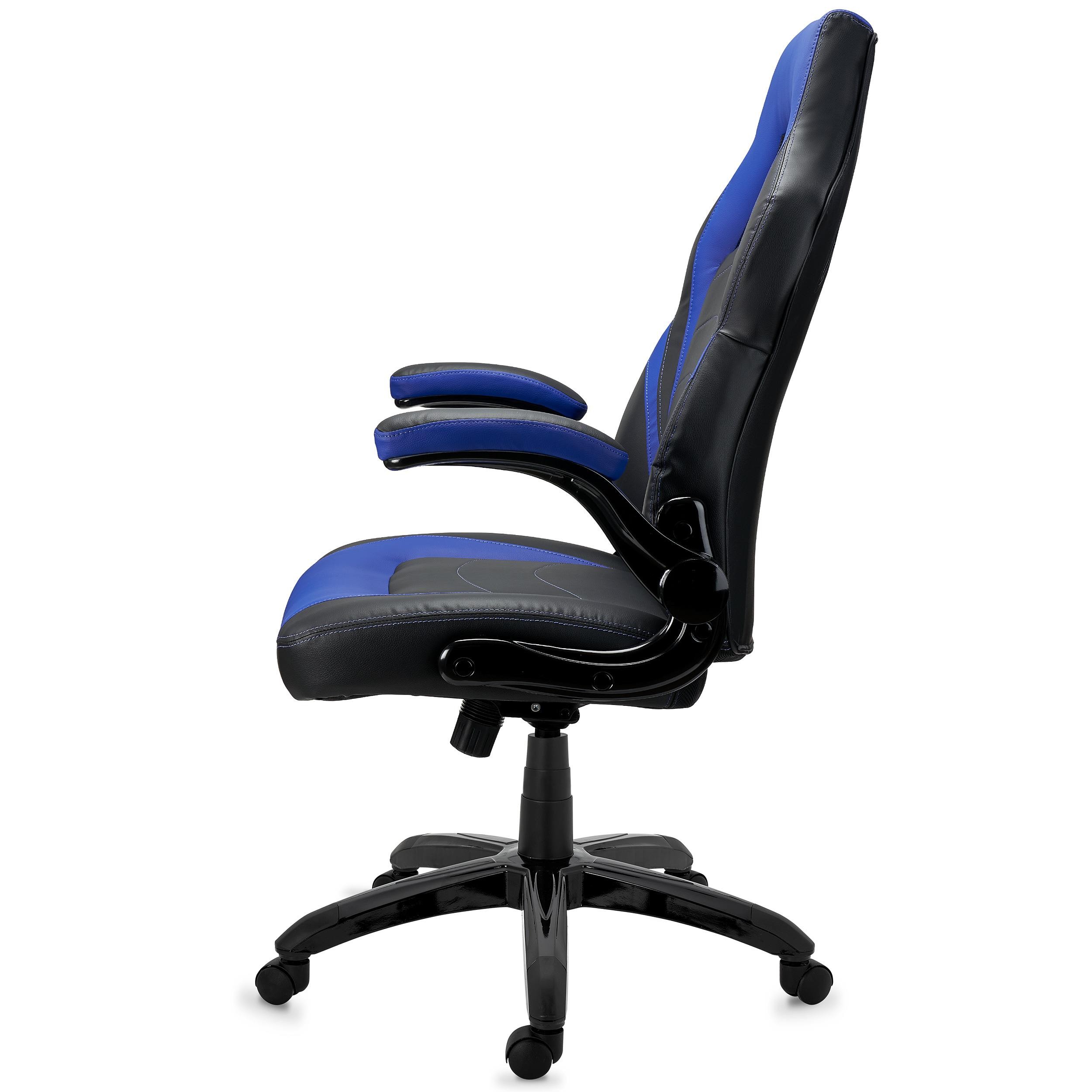 Silla Gaming NITRO, Grueso Acolchado, Reposabrazos Abatibles, en Piel color Negro y Azul