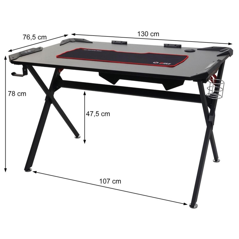 Mesa Gaming JEREMY, 130x76,5x78 cm, color Negro
