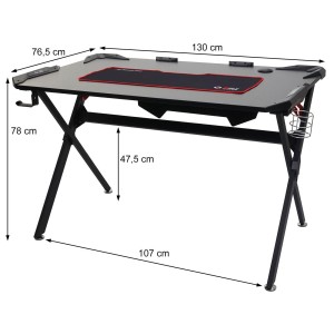 Mesa Gaming JEREMY, 130x76,5x78 cm, color Negro
