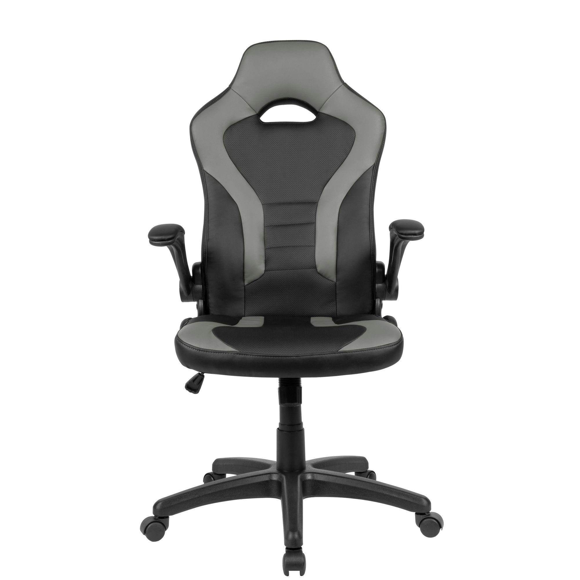 Silla Gaming CASIPI, Diseño Deportivo, Reposabrazos Abatibles, en Piel color Negro y Gris