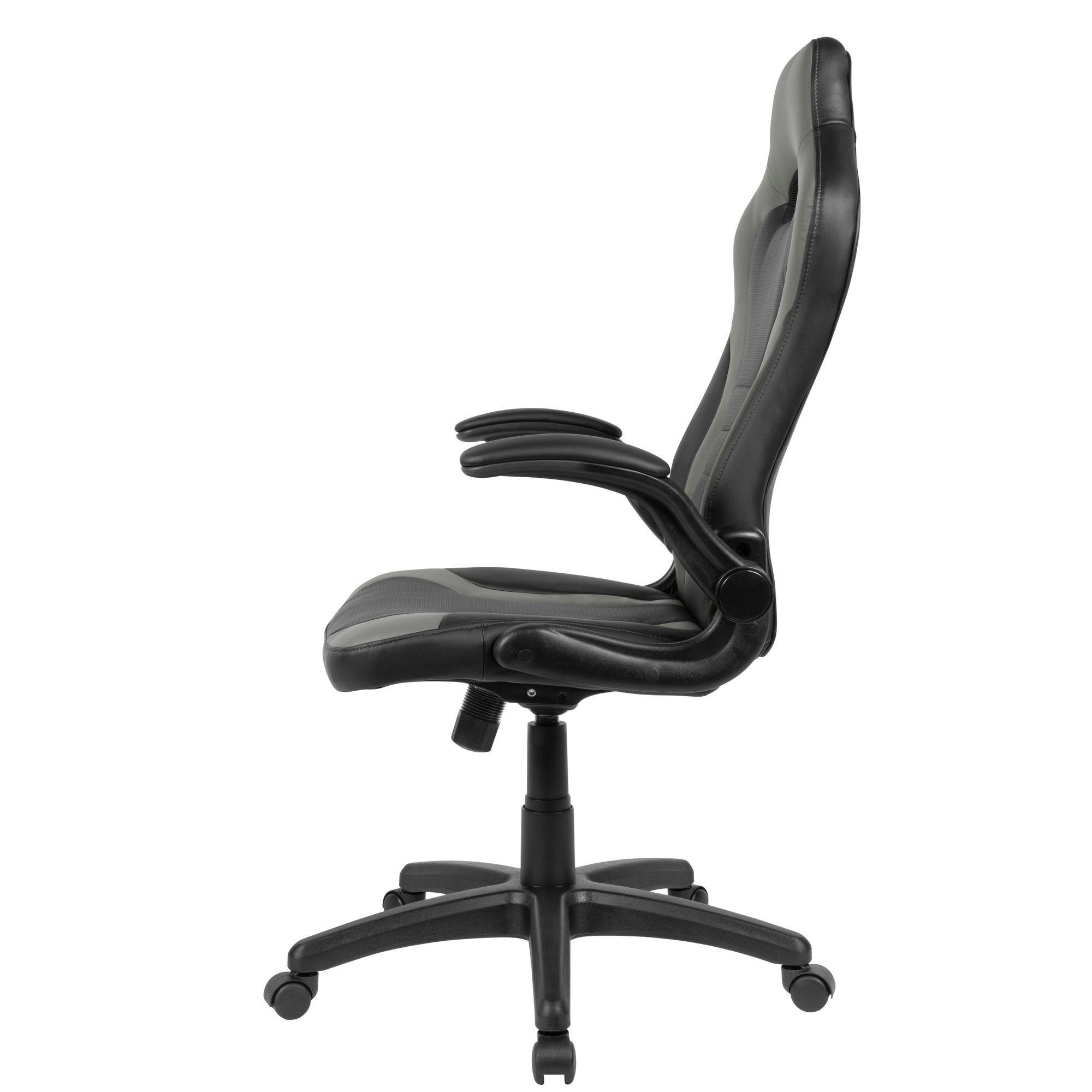 Silla Gaming CASIPI, Diseño Deportivo, Reposabrazos Abatibles, en Piel color Negro y Gris
