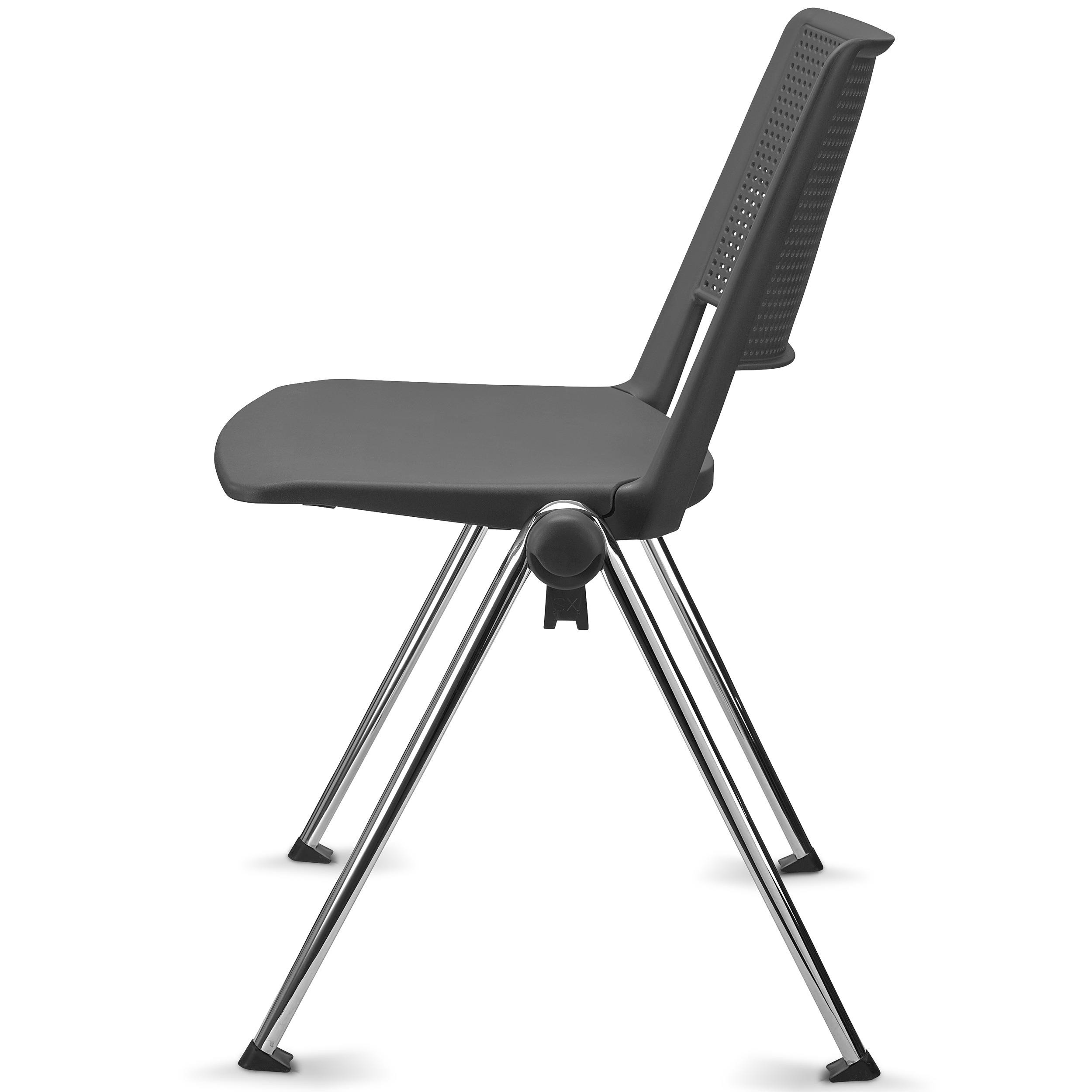 Silla de Confidente CARINA, Apilable, Ganchos de Unión, Patas Cromadas, En Negro
