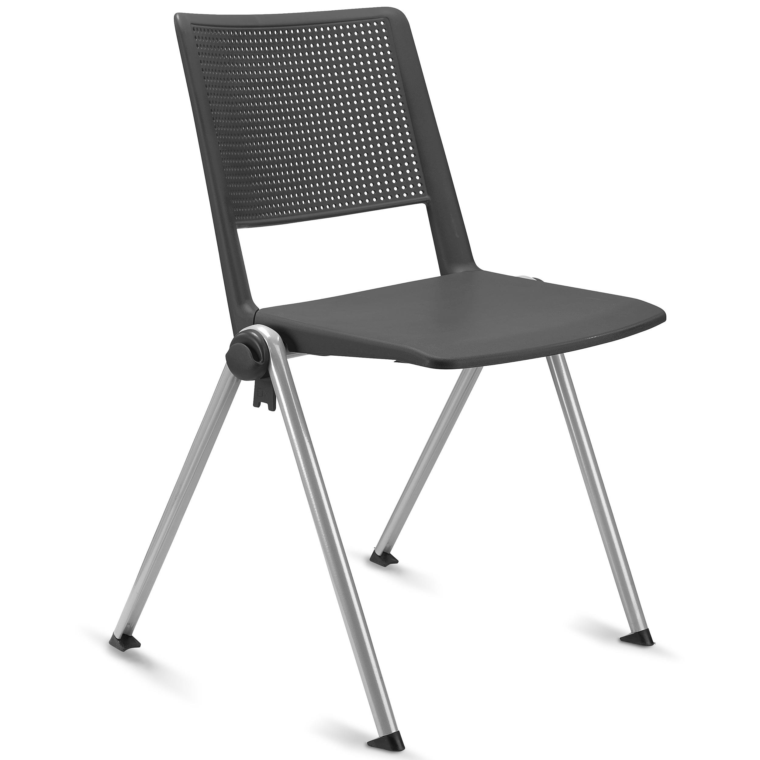 Silla de Confidente CARINA, Apilable, Ganchos de Unión, Patas Grises, En Negro