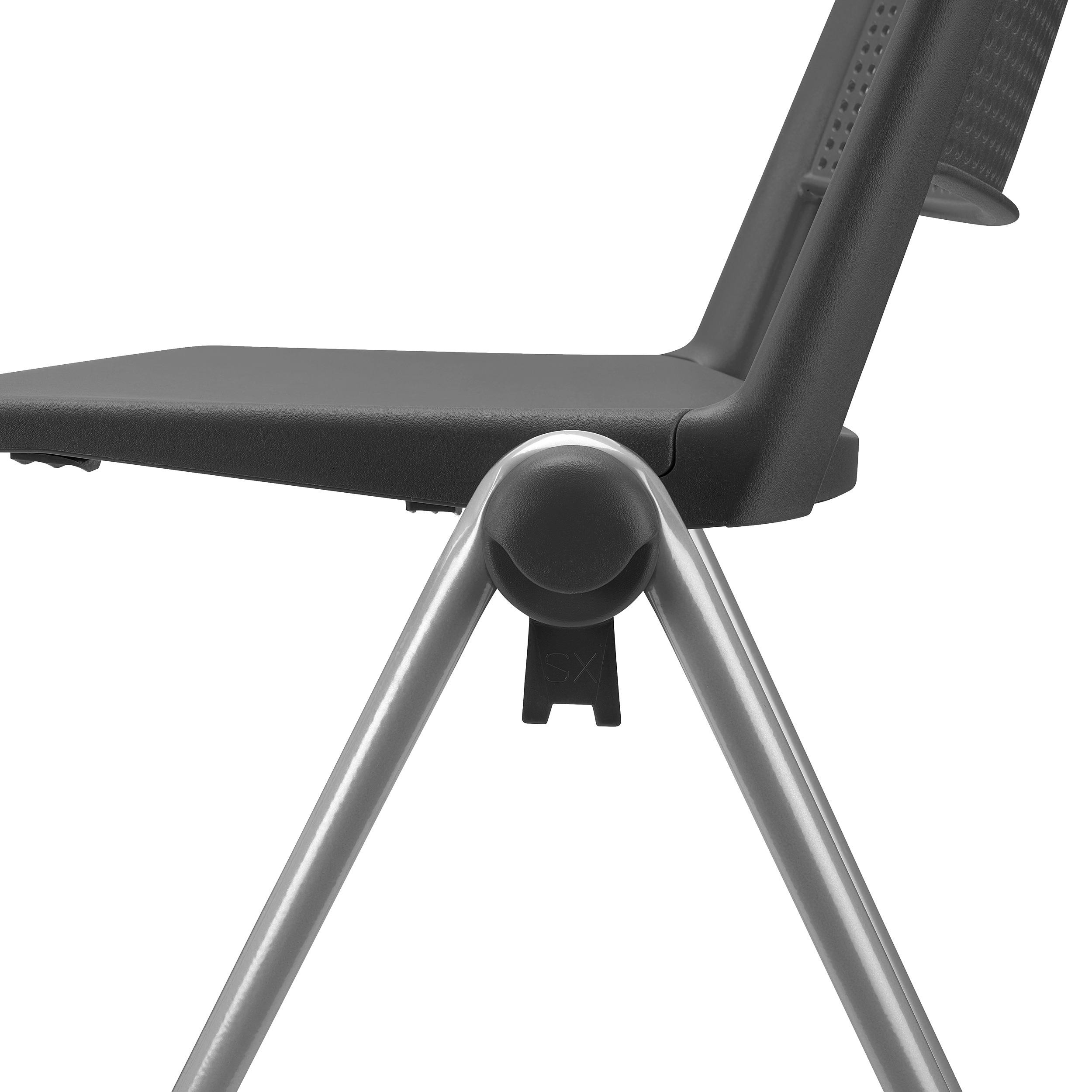 Silla de Confidente CARINA, Apilable, Ganchos de Unión, Patas Grises, En Negro