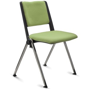 Silla confidente CARINA, apilable, tela negra y patas cromadas