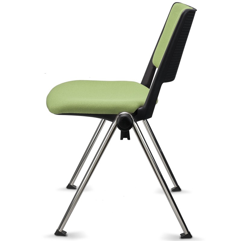Silla confidente CARINA, apilable, tela negra y patas cromadas