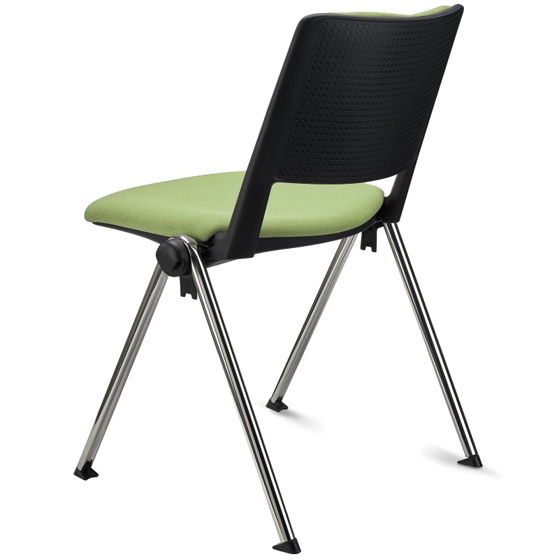 Silla confidente CARINA, apilable, tela negra y patas cromadas
