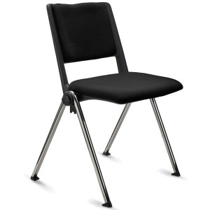 Silla confidente CARINA, apilable, tela negra y patas cromadas